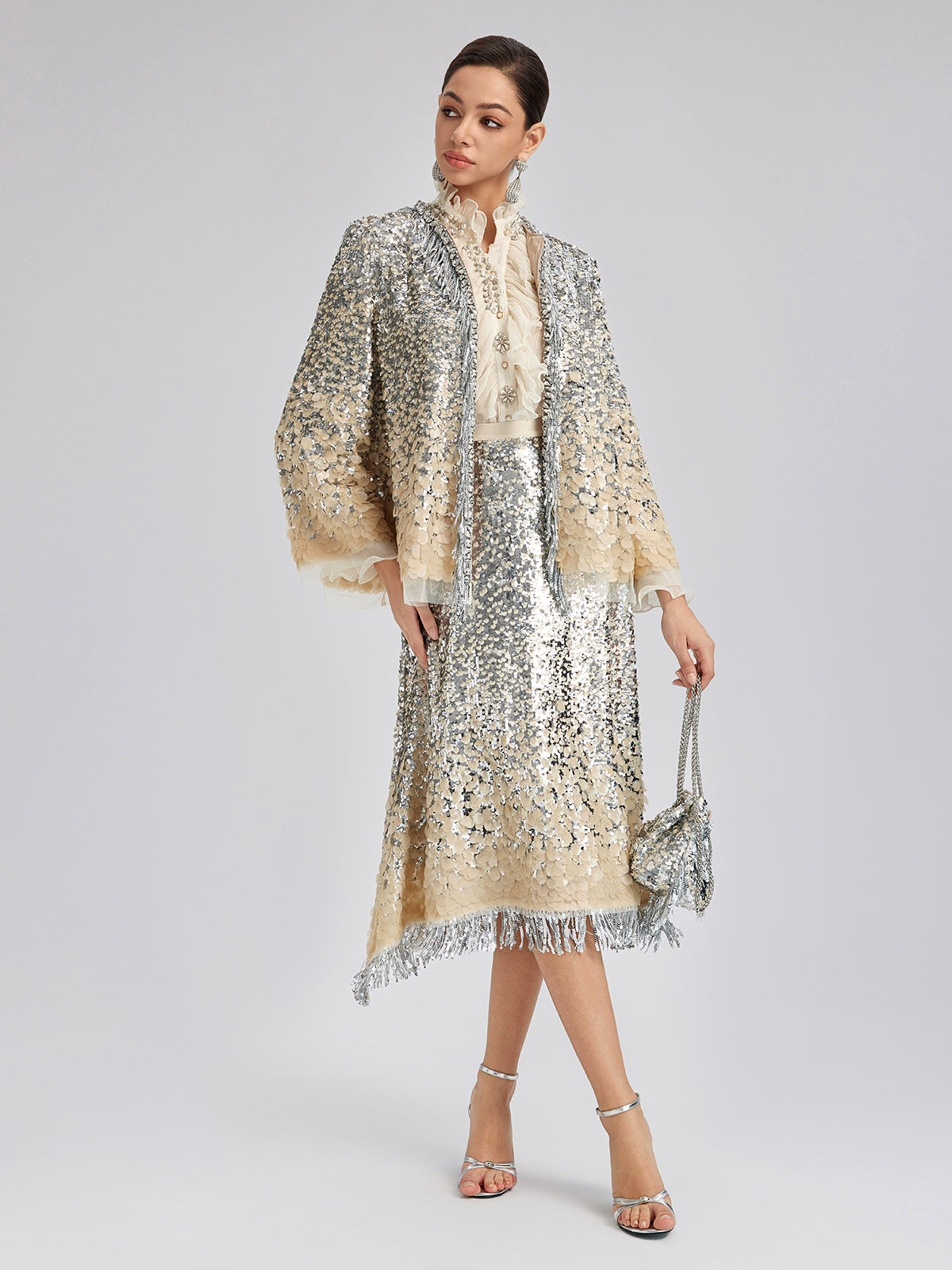 Luxurious Beaded Ombre Fringe Jacket