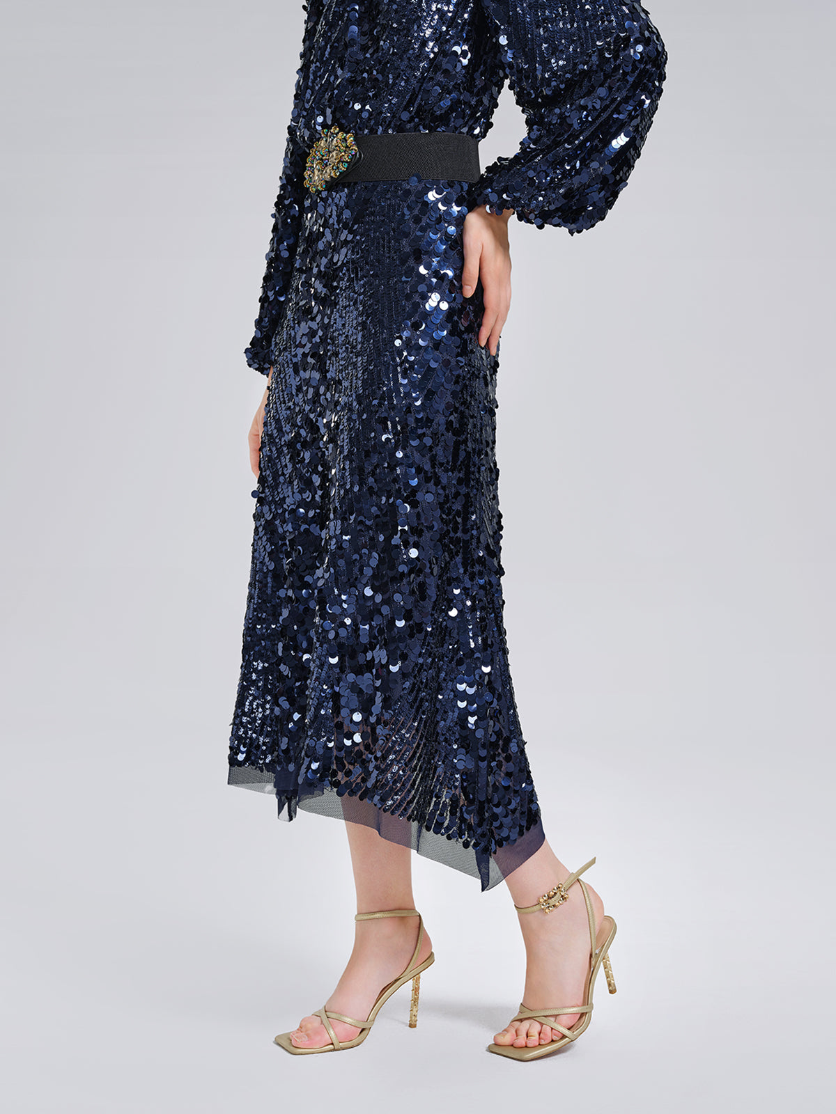 Fish-Scale Sequin Elastic-Waist Skirt