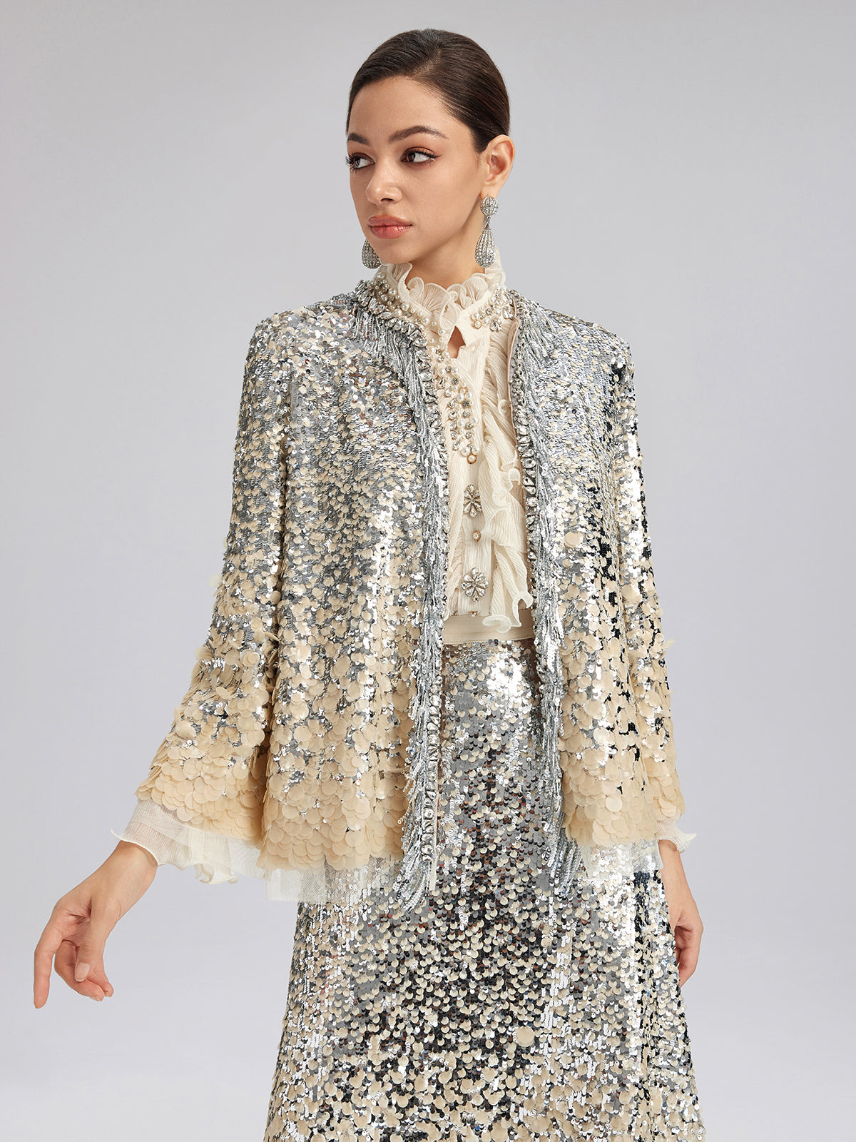 Luxurious Beaded Ombre Fringe Jacket