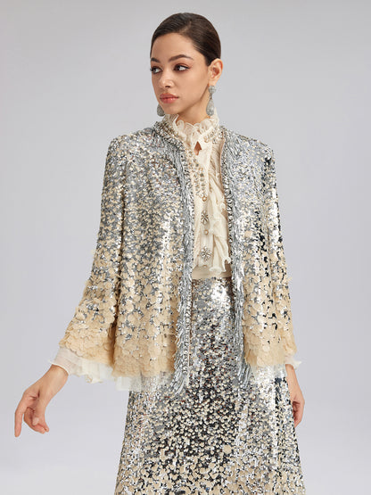 Luxurious Beaded Ombre Fringe Jacket