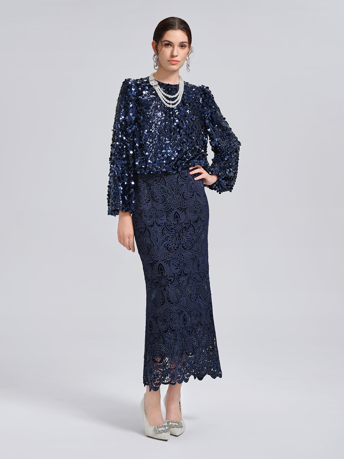 Fish-Scale Sequin Cropped Top