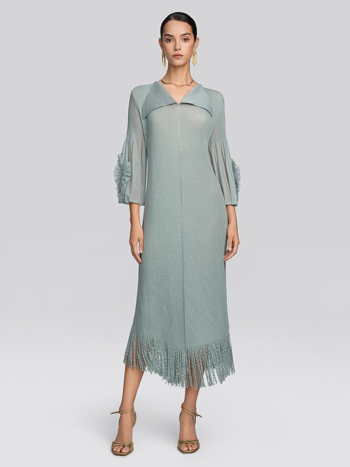Pleated Diagonal Texture French Dress