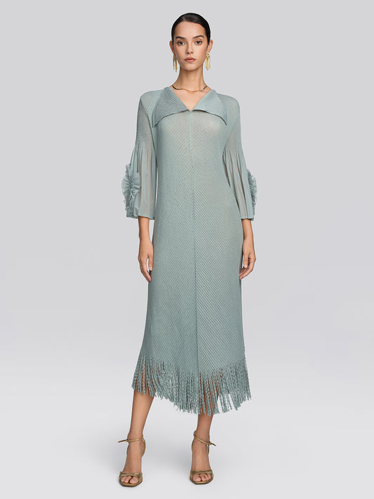 Pleated Diagonal Texture French Dress