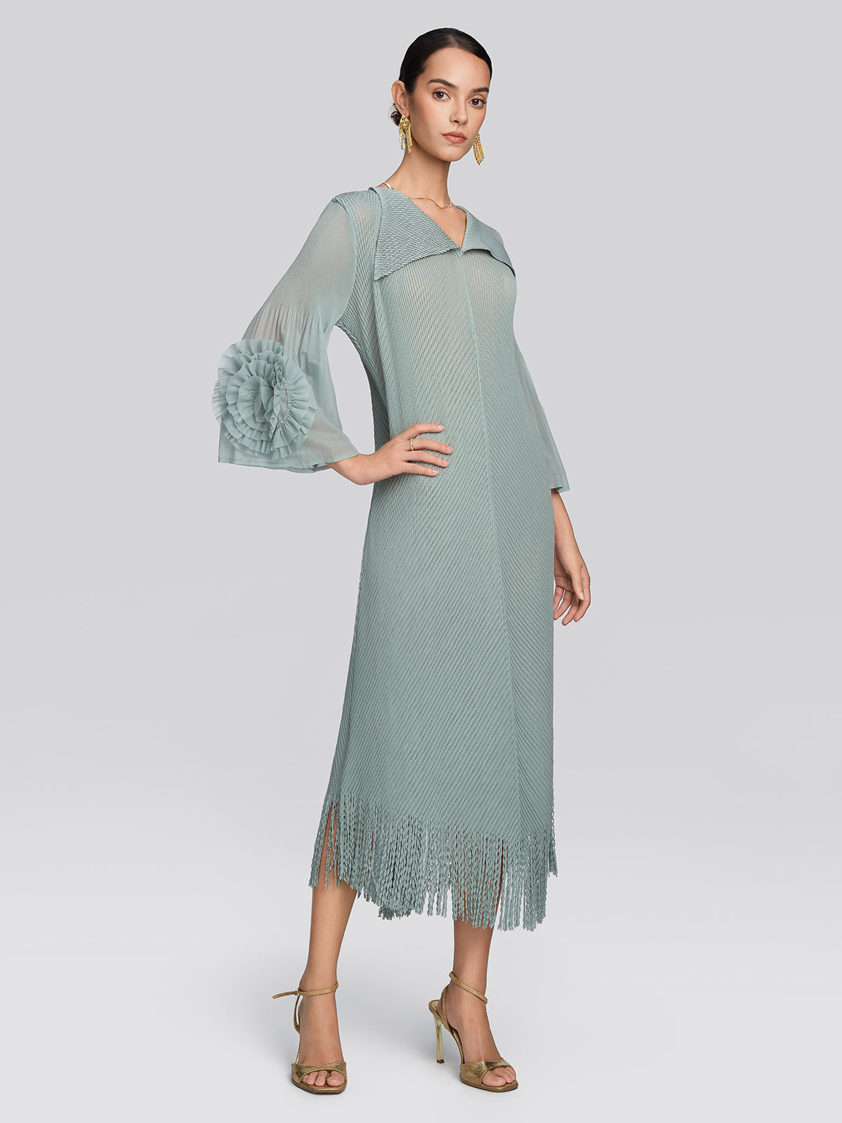 Pleated Diagonal Texture French Dress