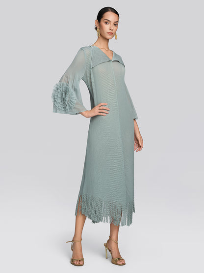Pleated Diagonal Texture French Dress