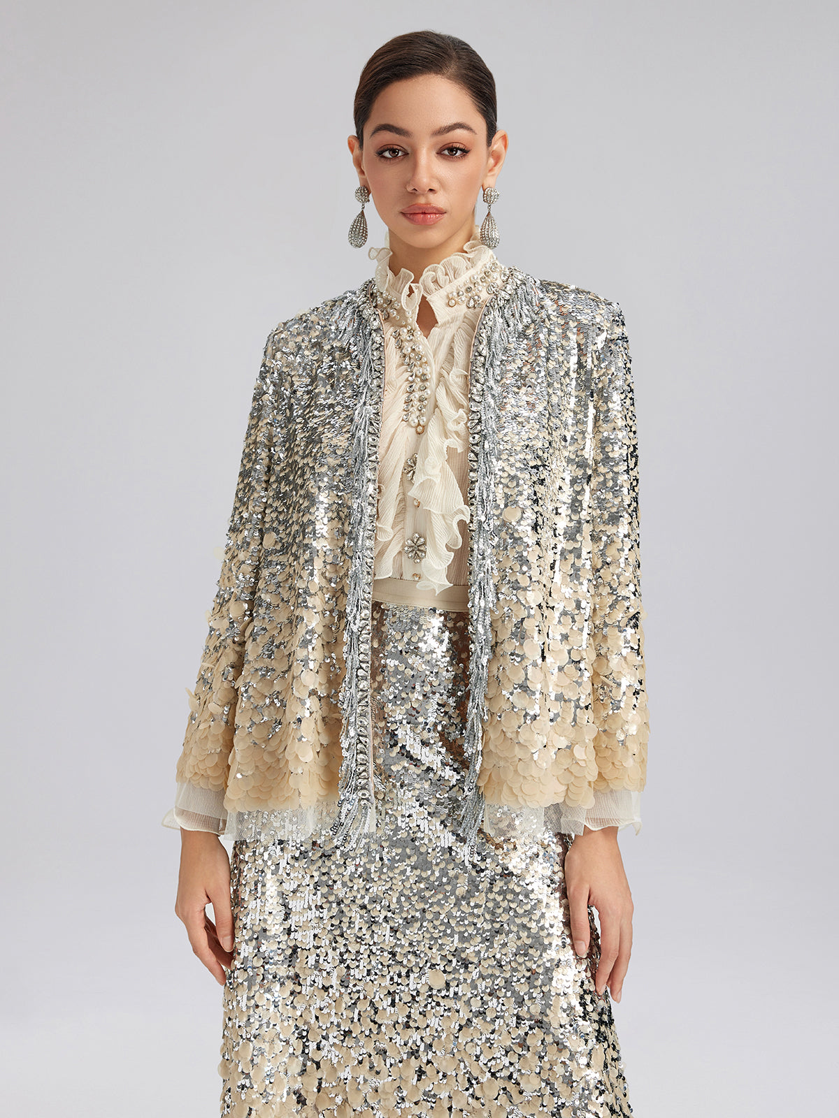 Luxurious Beaded Ombre Fringe Jacket