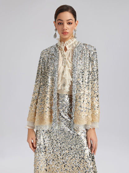 Luxurious Beaded Ombre Fringe Jacket