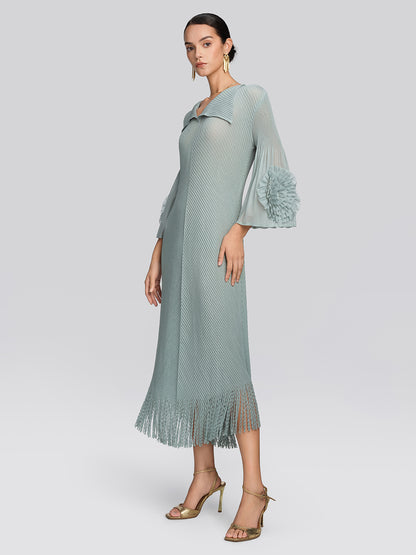 Pleated Diagonal Texture French Dress