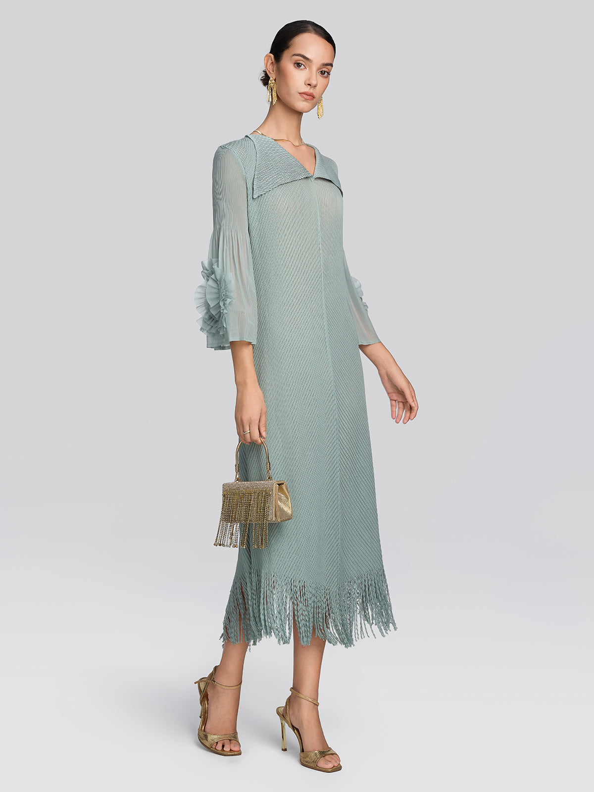 Pleated Diagonal Texture French Dress