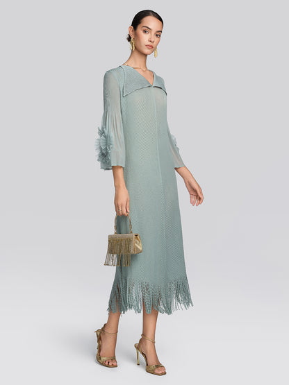 Pleated Diagonal Texture French Dress
