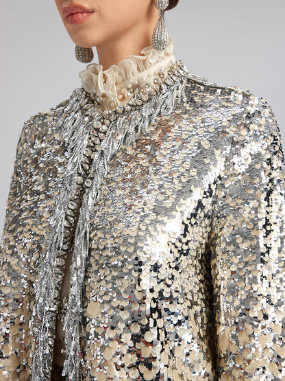 Luxurious Beaded Ombre Fringe Jacket