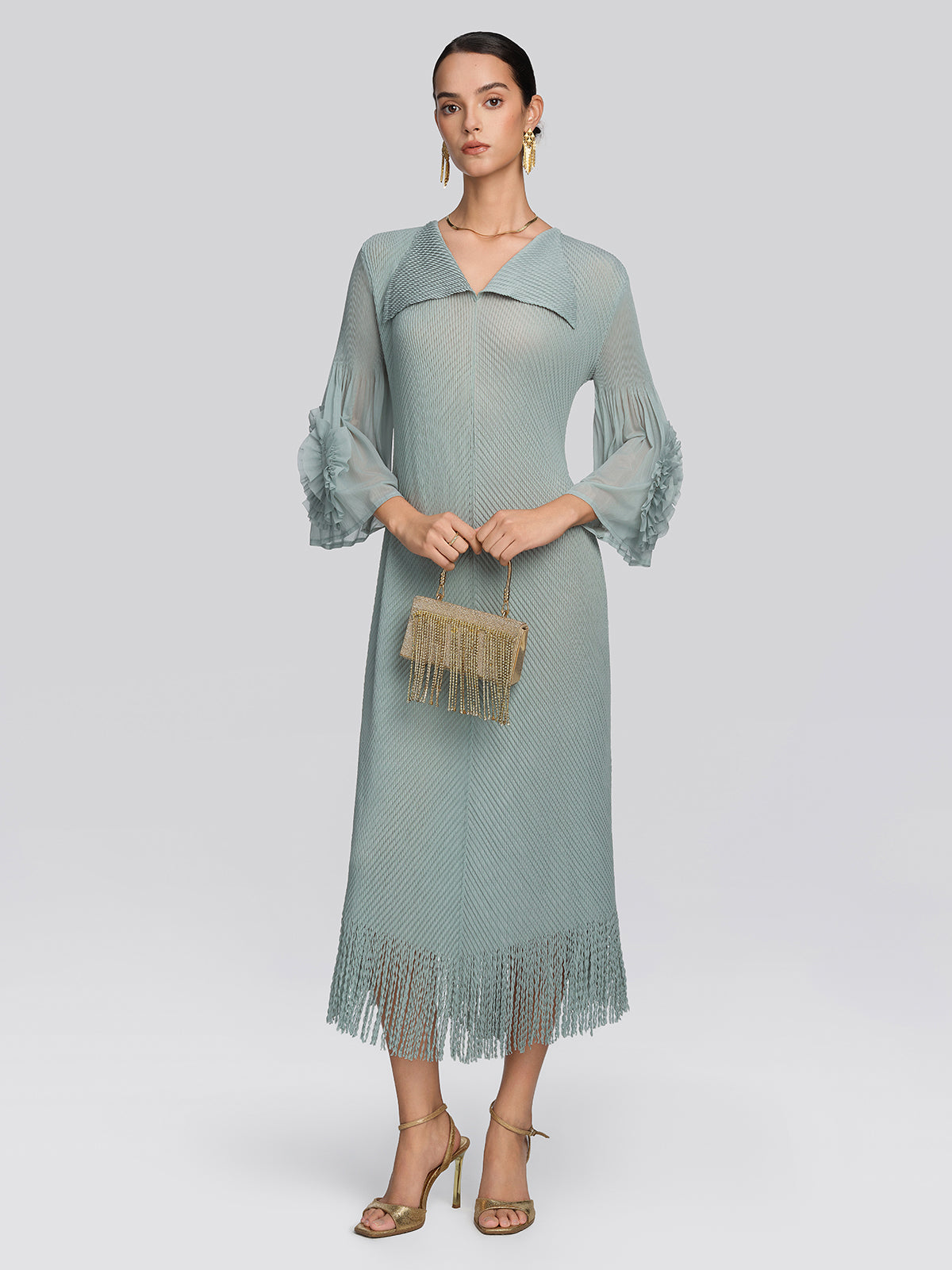 Pleated Diagonal Texture French Dress