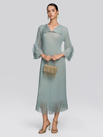 Pleated Diagonal Texture French Dress