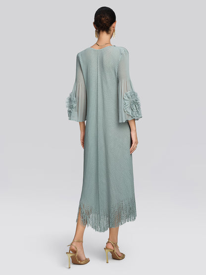 Pleated Diagonal Texture French Dress