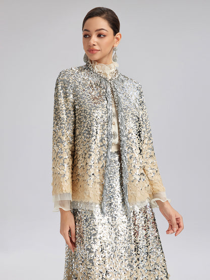 Luxurious Beaded Ombre Fringe Jacket