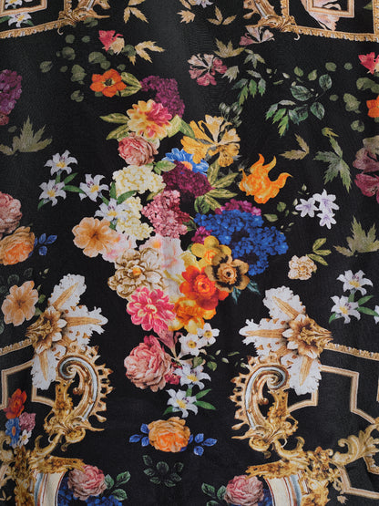 100% Silk Floral Print Rhinestone Blouse