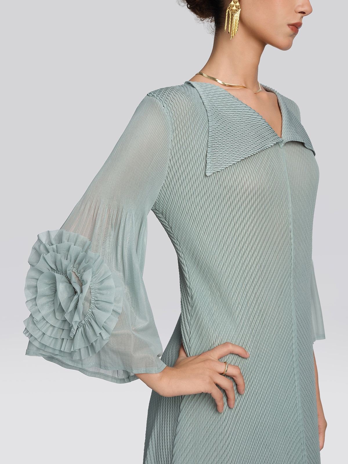 Pleated Diagonal Texture French Dress