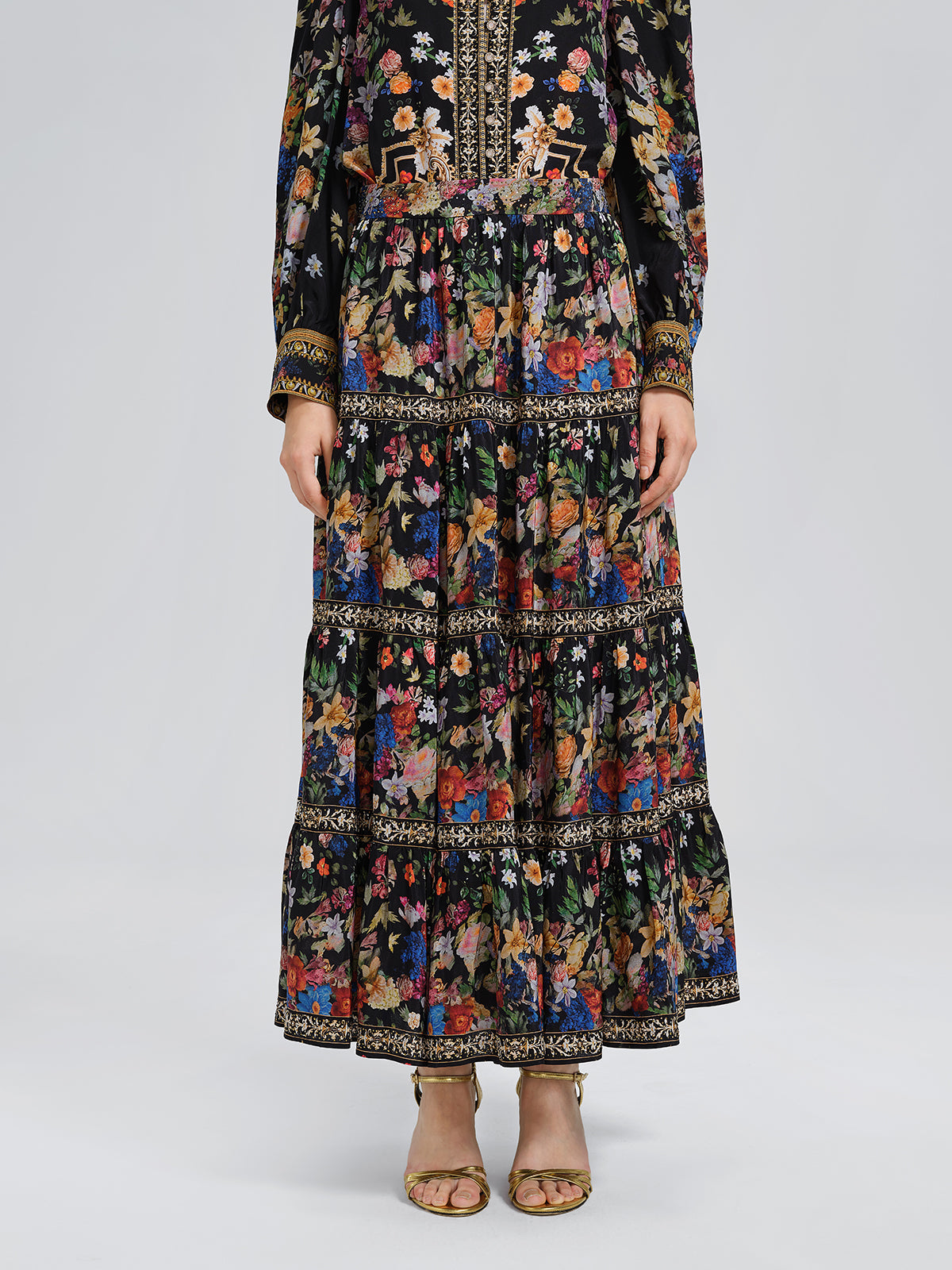 100% Silk Printed Rhinestone Skirt