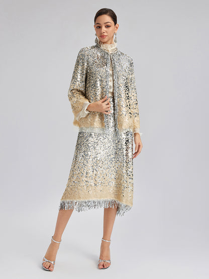 Luxurious Beaded Ombre Fringe Jacket