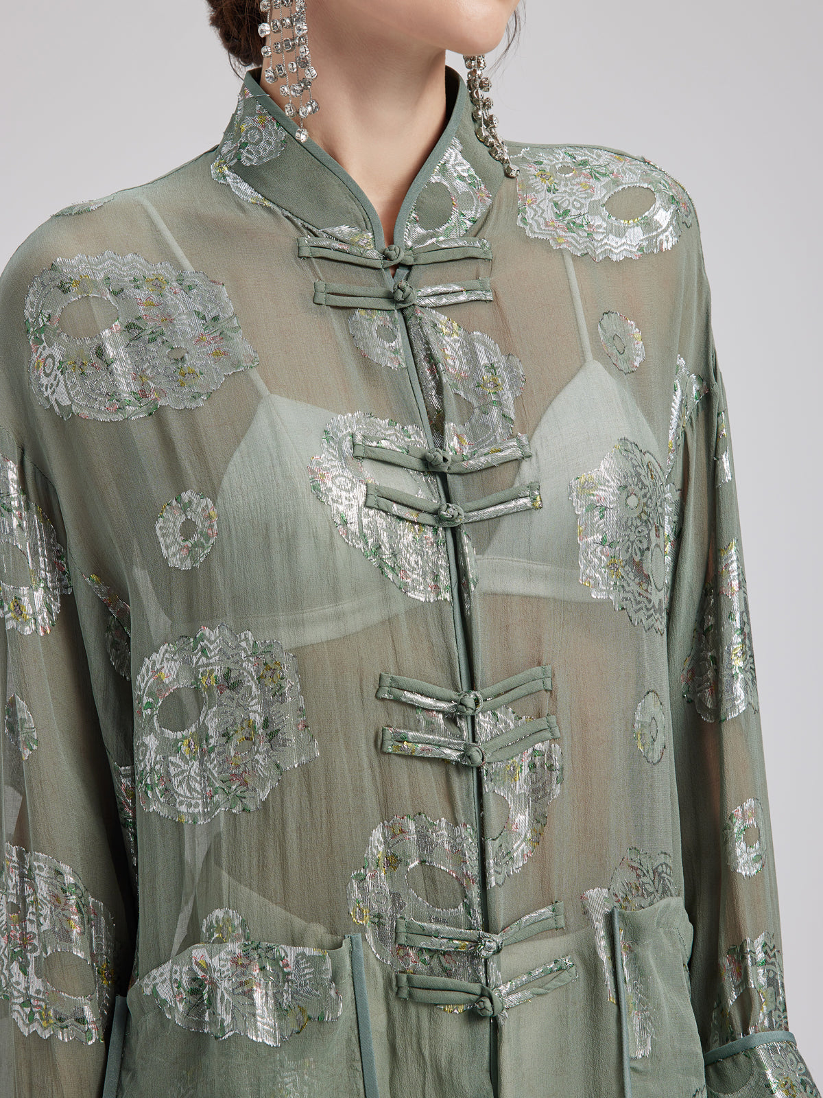 Silk Floral Embroidered Chinese Style Shirt