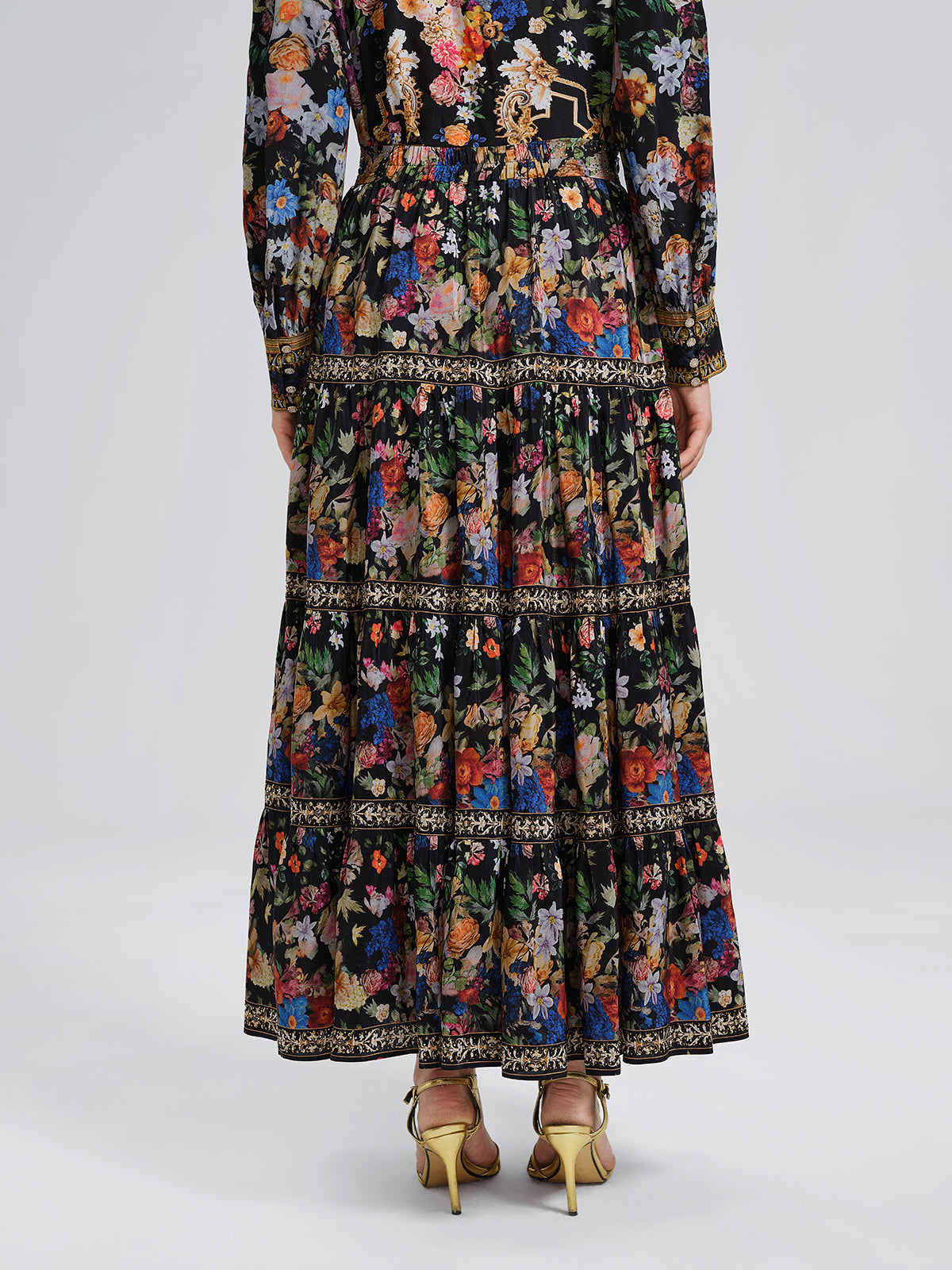 100% Silk Printed Rhinestone Skirt