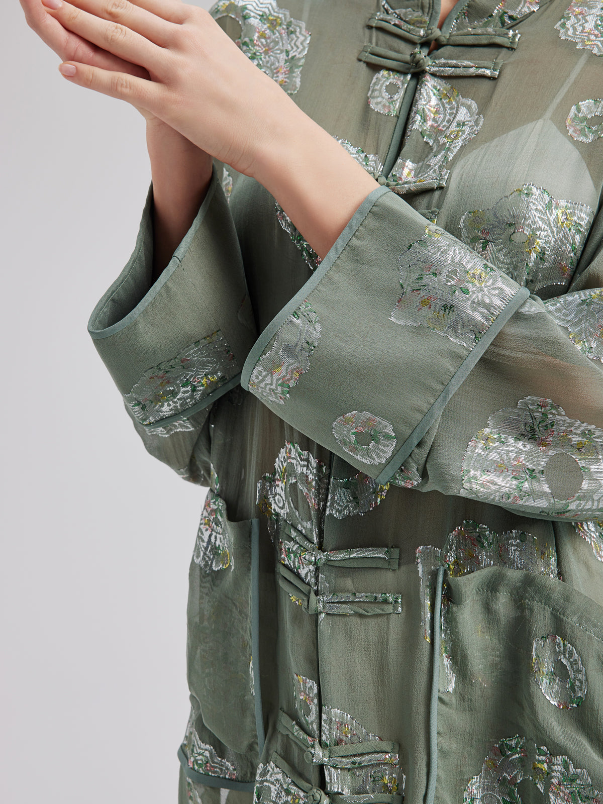 Silk Floral Embroidered Chinese Style Shirt