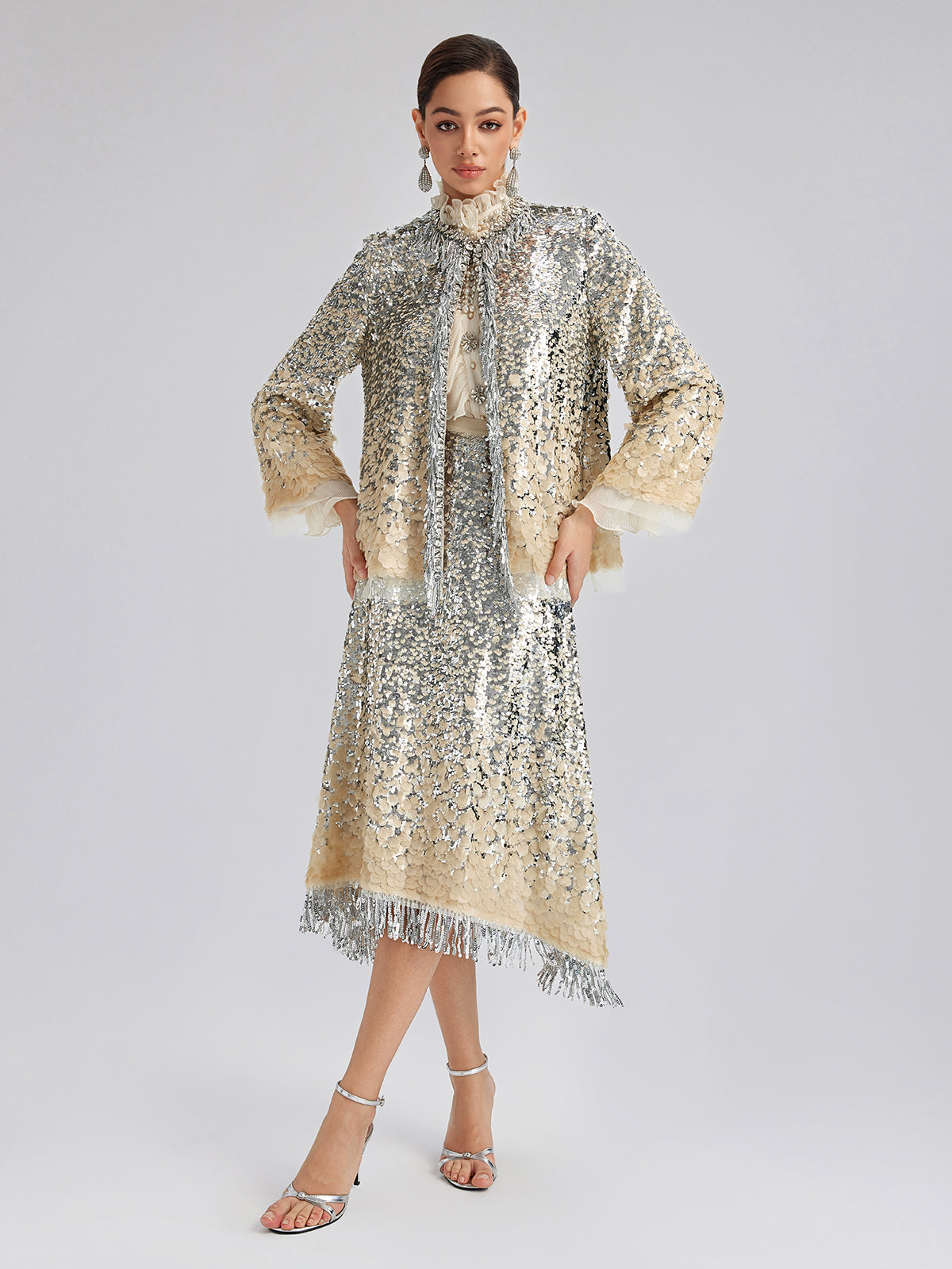 Luxurious Beaded Ombre Fringe Jacket