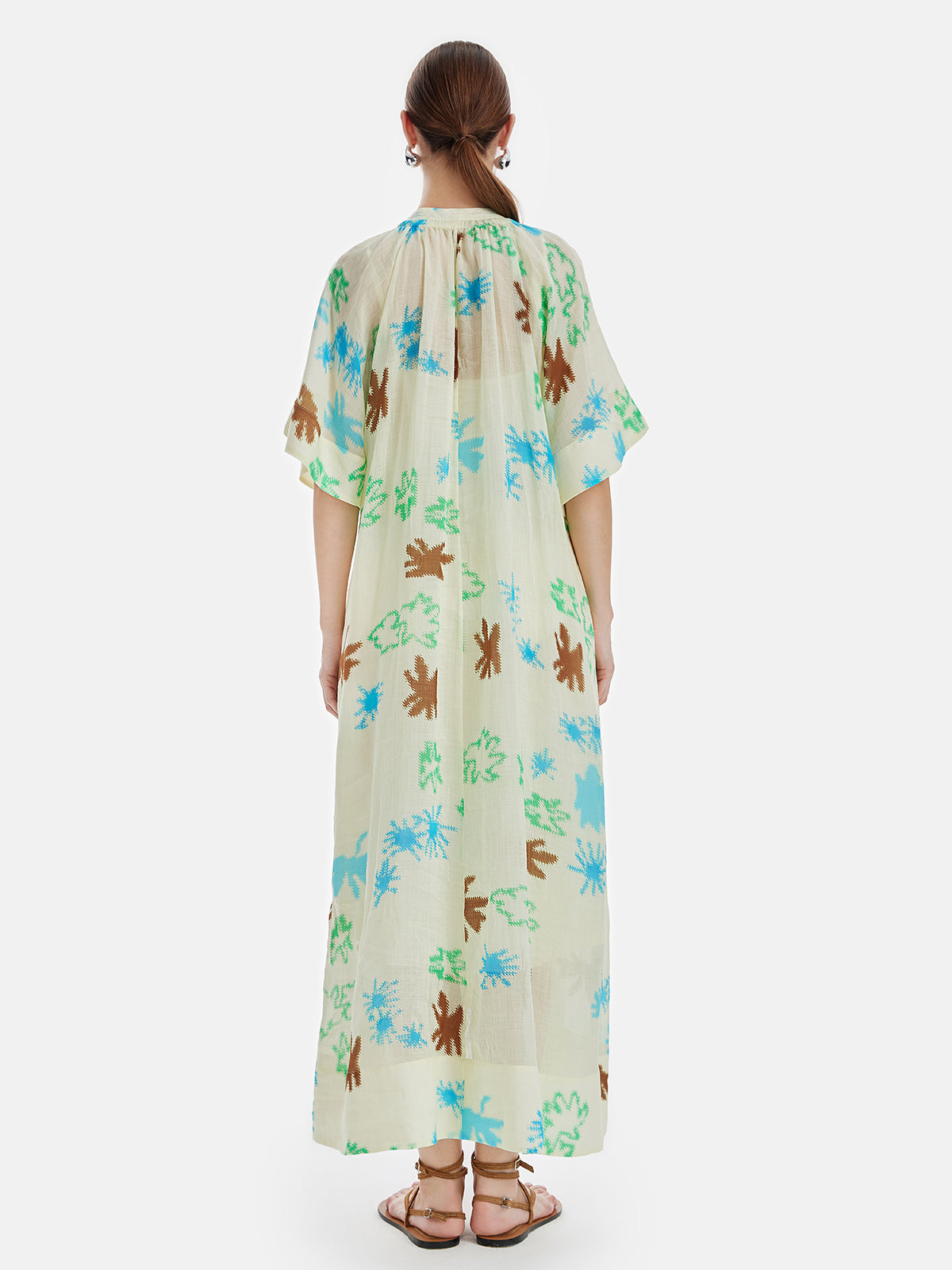 Elegant Linen Floral Long-Sleeve Print Dress