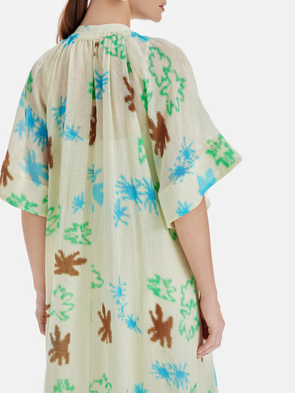 Elegant Linen Floral Long-Sleeve Print Dress