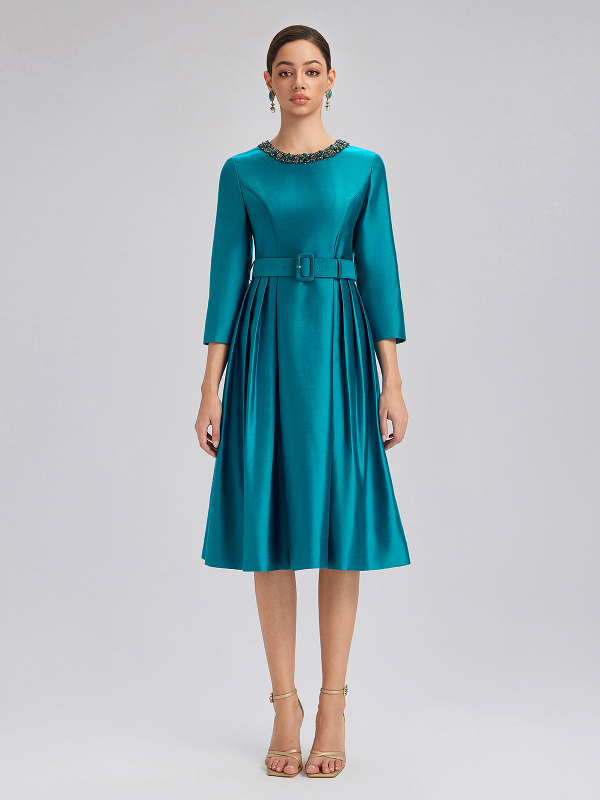 Silk-Wool Hand-Beaded Dress (Belt Included)