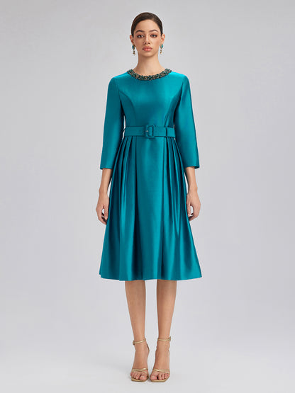 Silk-Wool Hand-Beaded Dress (Belt Included)