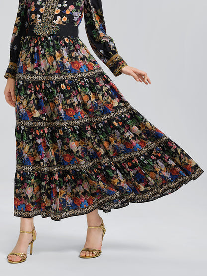 100% Silk Printed Rhinestone Skirt