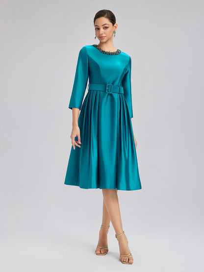 Silk-Wool Hand-Beaded Dress (Belt Included)