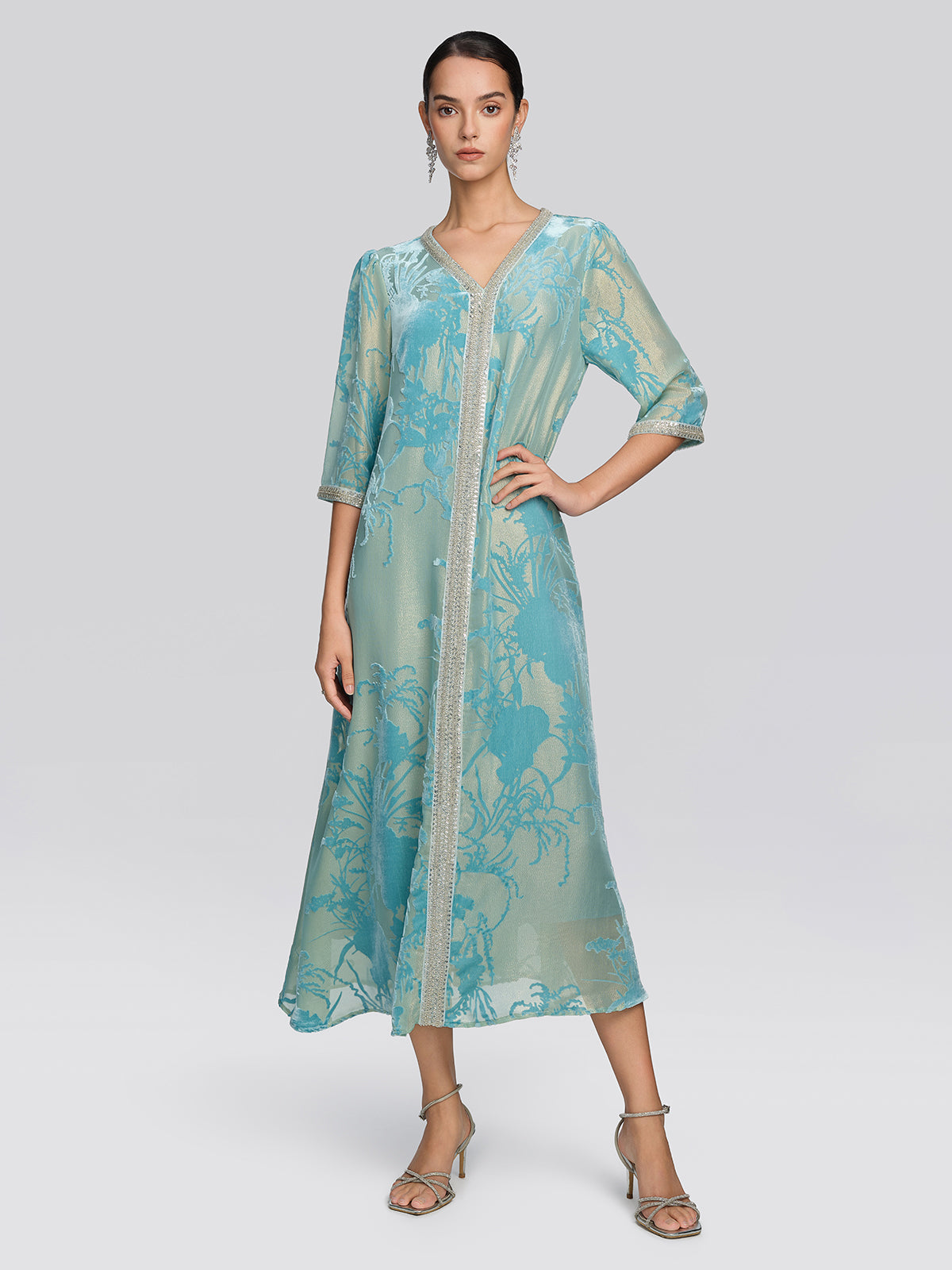 Silk Velvet Burnout Floral Dress