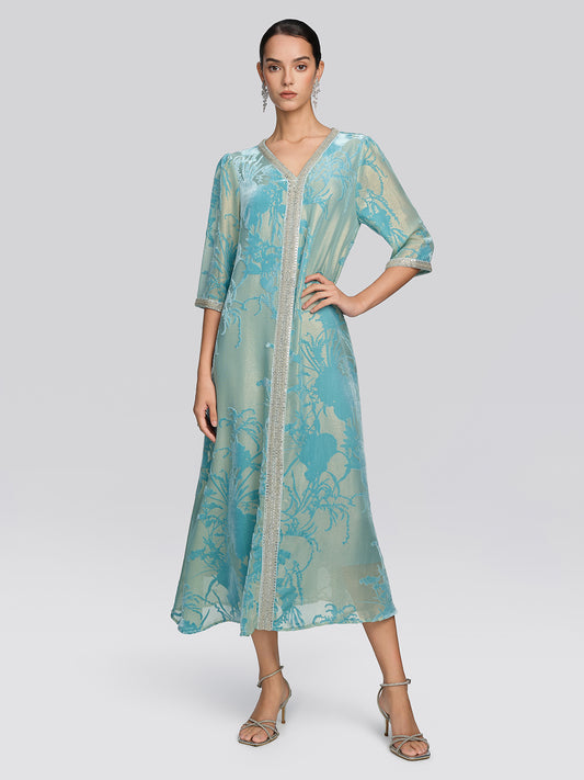 Silk Velvet Burnout Floral Dress