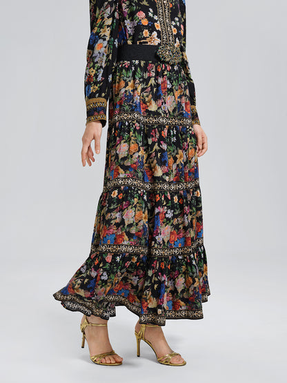 100% Silk Printed Rhinestone Skirt
