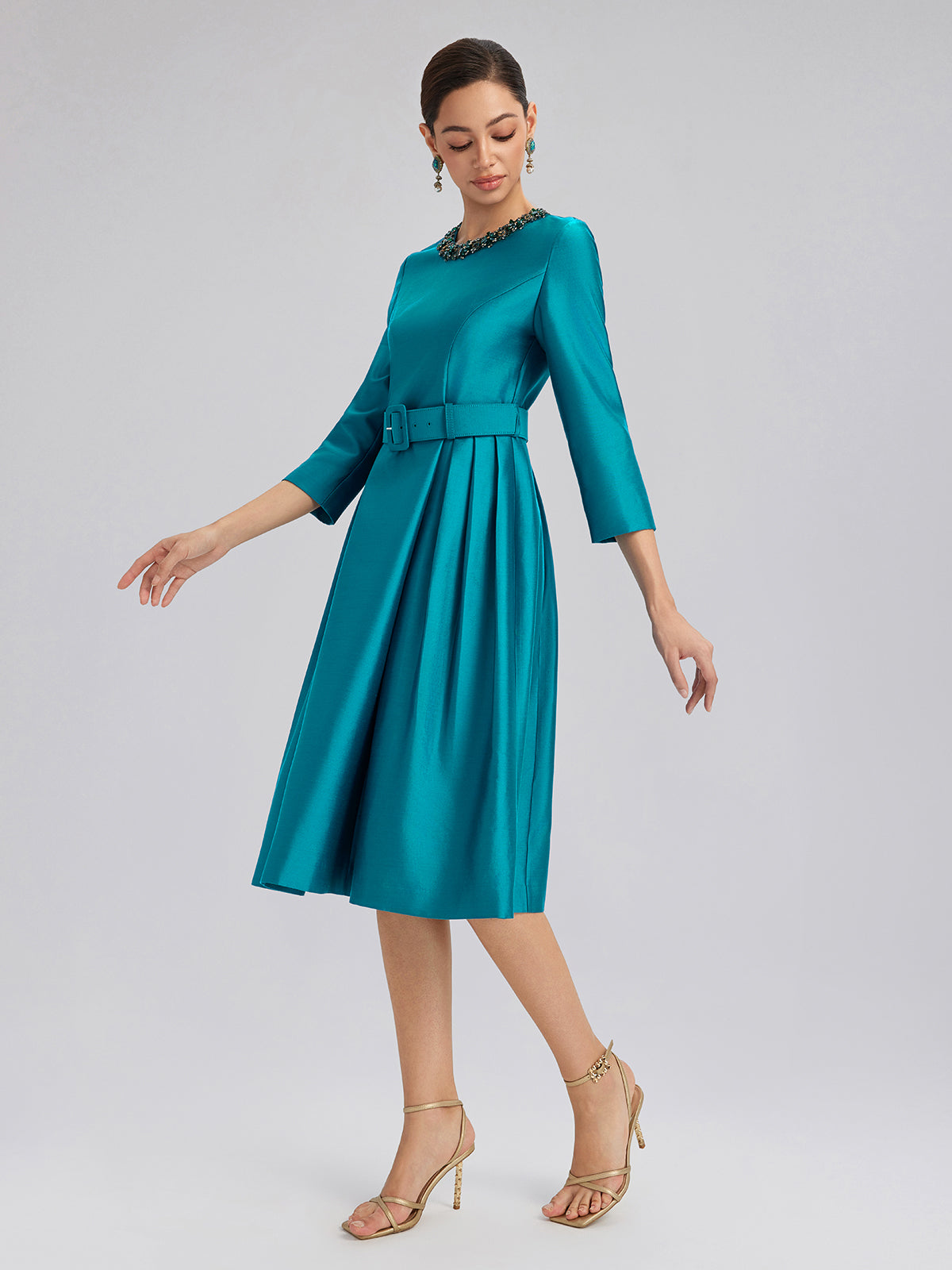 Silk-Wool Hand-Beaded Dress (Belt Included)