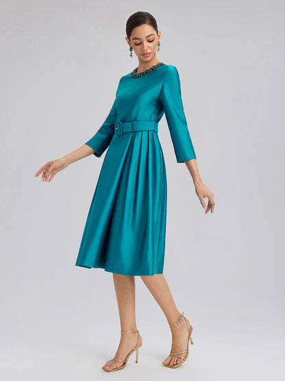 Silk-Wool Hand-Beaded Dress (Belt Included)