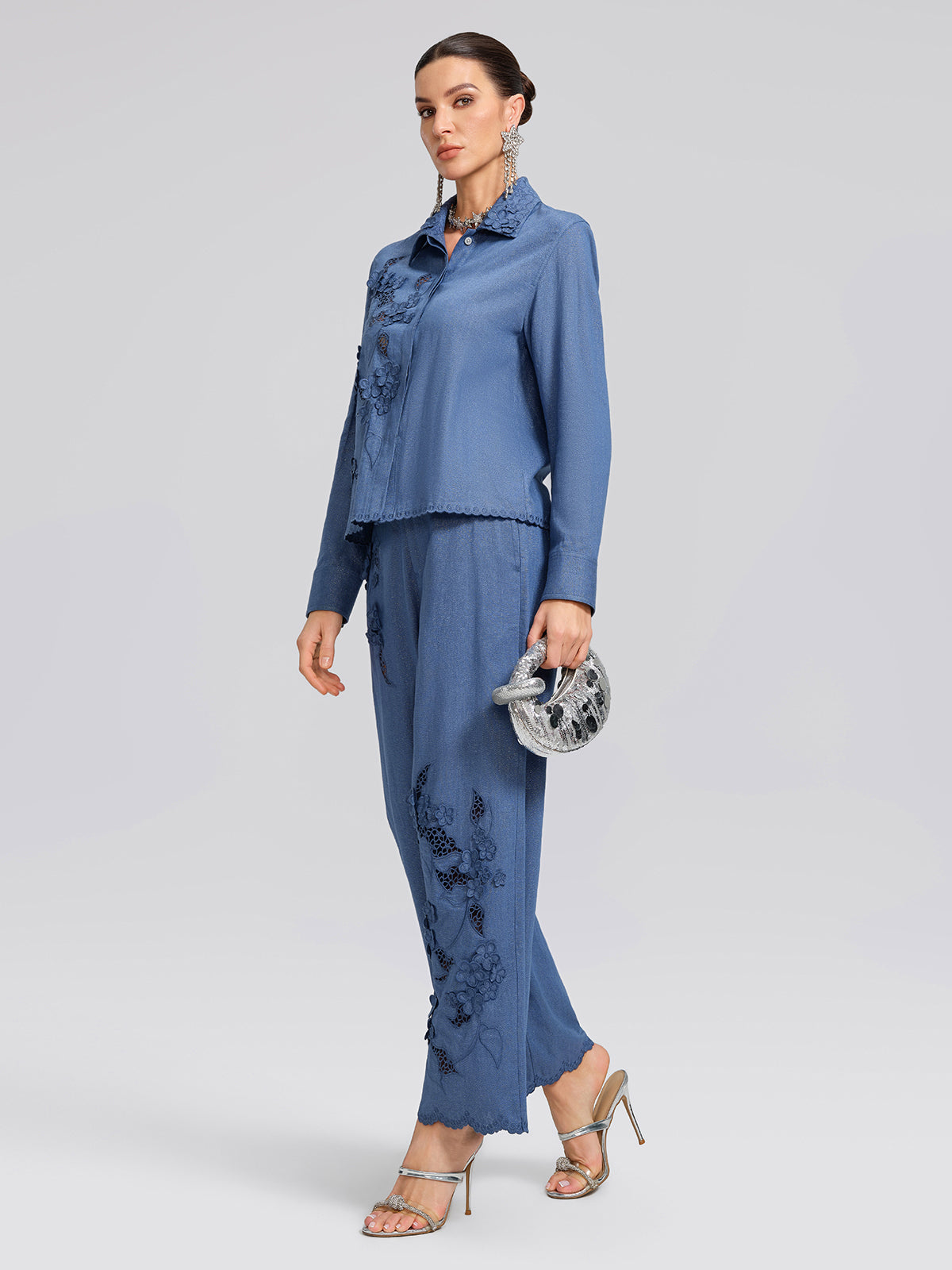 Art Cutout Floral Embroidered Linen Pants