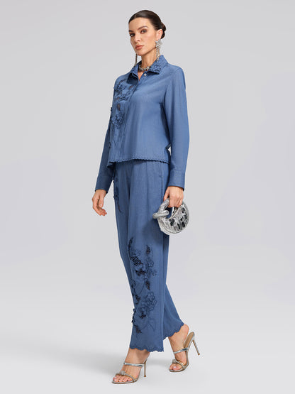 Art Cutout Floral Embroidered Linen Shirt