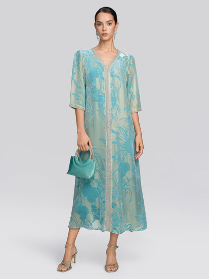 Silk Velvet Burnout Floral Dress