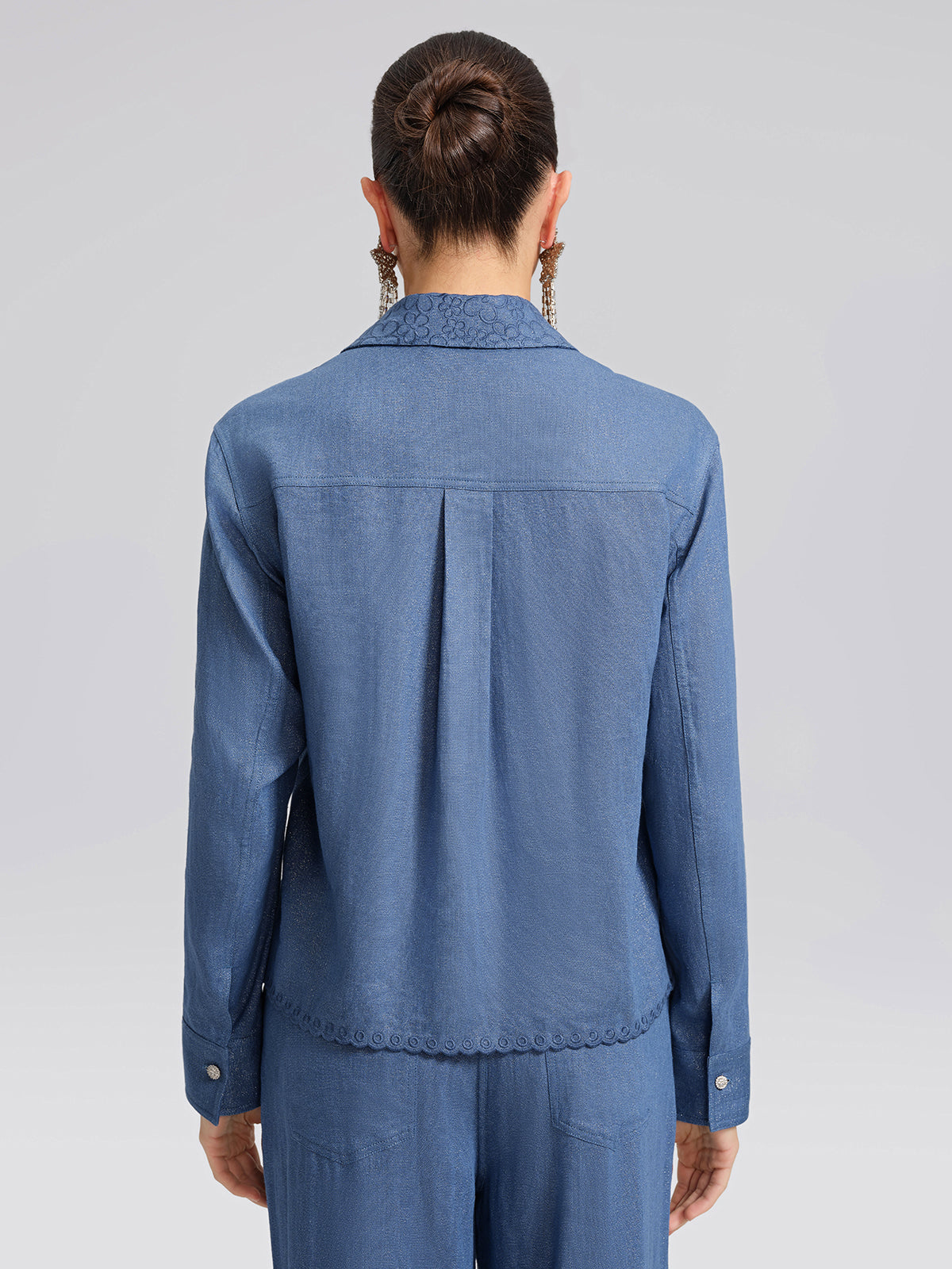 Art Cutout Floral Embroidered Linen Shirt