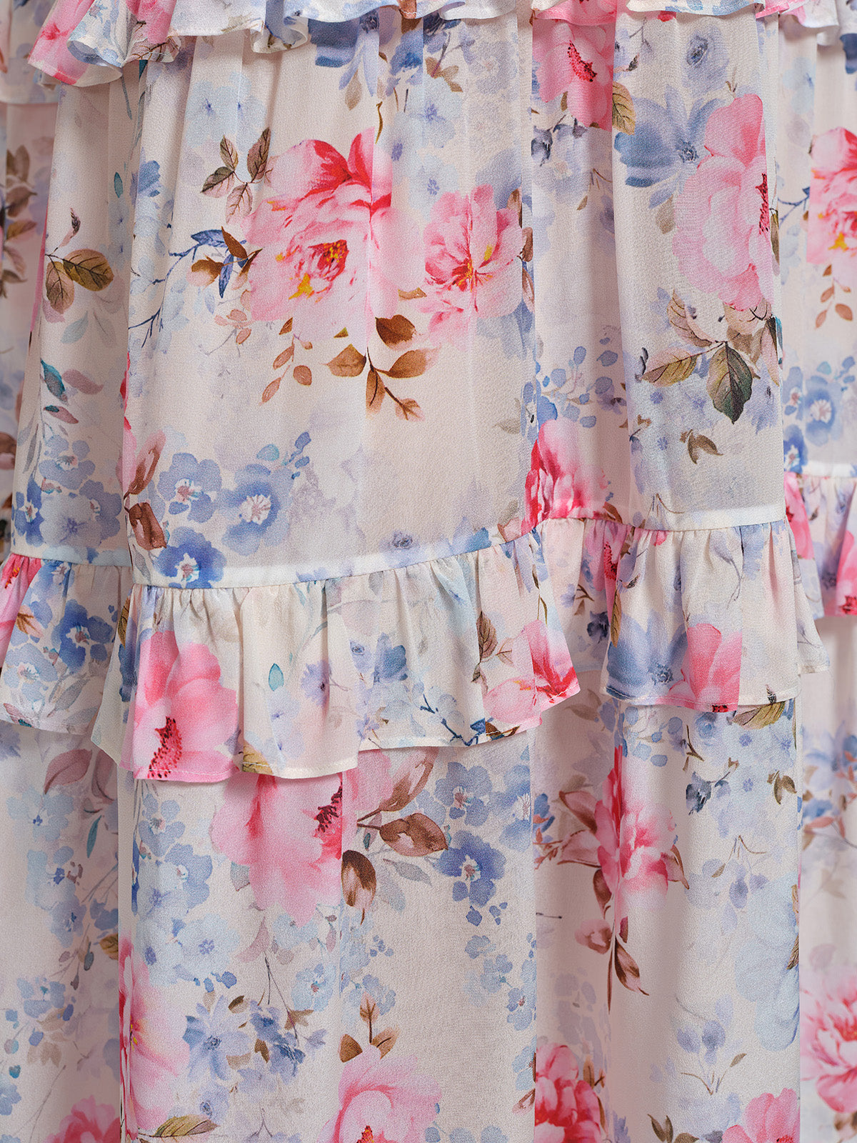 100% Silk Floral Lace Panel Ruffle Dress