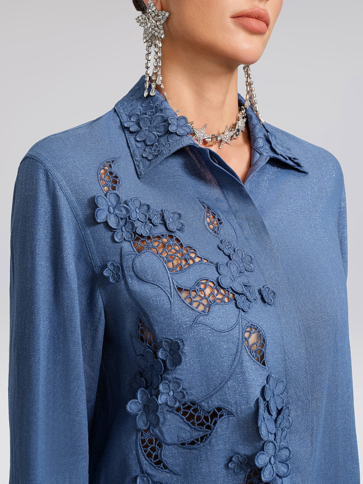 Art Cutout Floral Embroidered Linen Shirt
