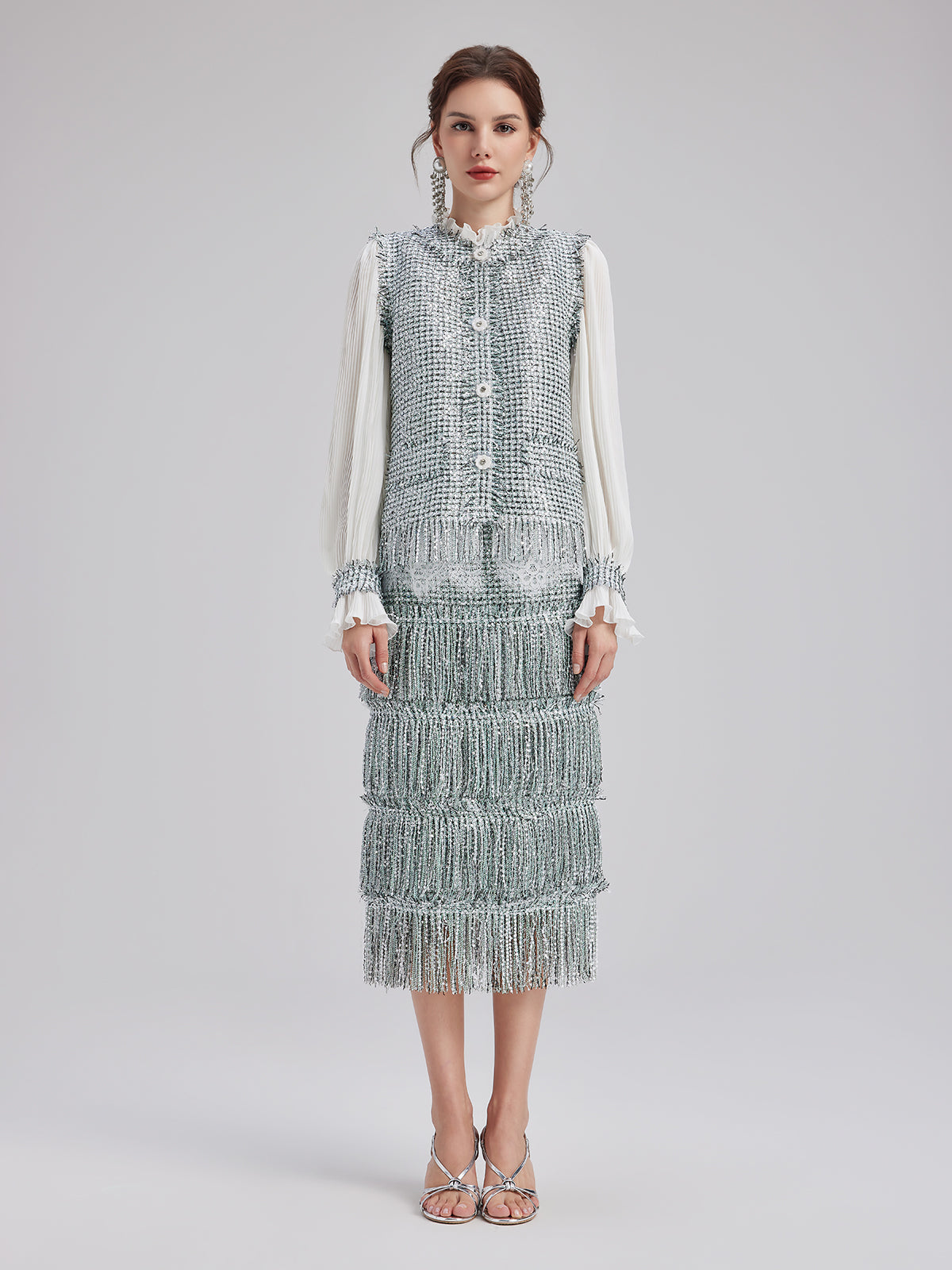 Minimalist Sequin Tweed Vest Patchwork Coat