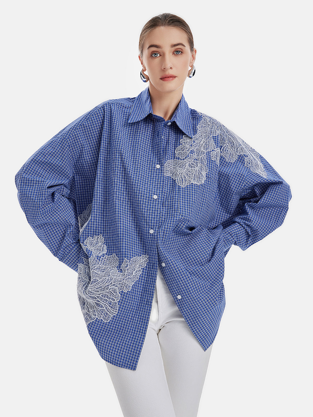 Vintage Plaid Embroidered Long Shirt