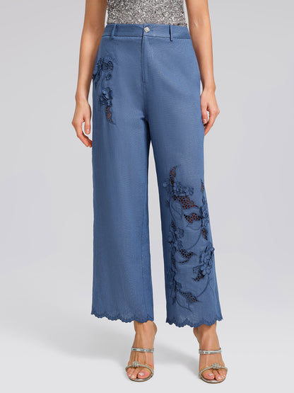 Art Cutout Floral Embroidered Linen Pants