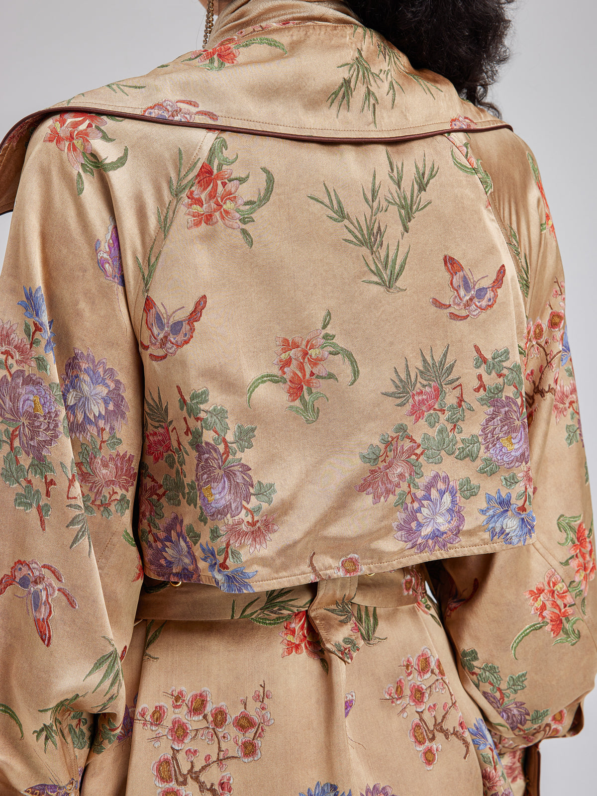 Neo Chinese Style Silk Print Trench Coat