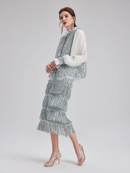 Minimalist Sequin Tweed Vest Patchwork Coat