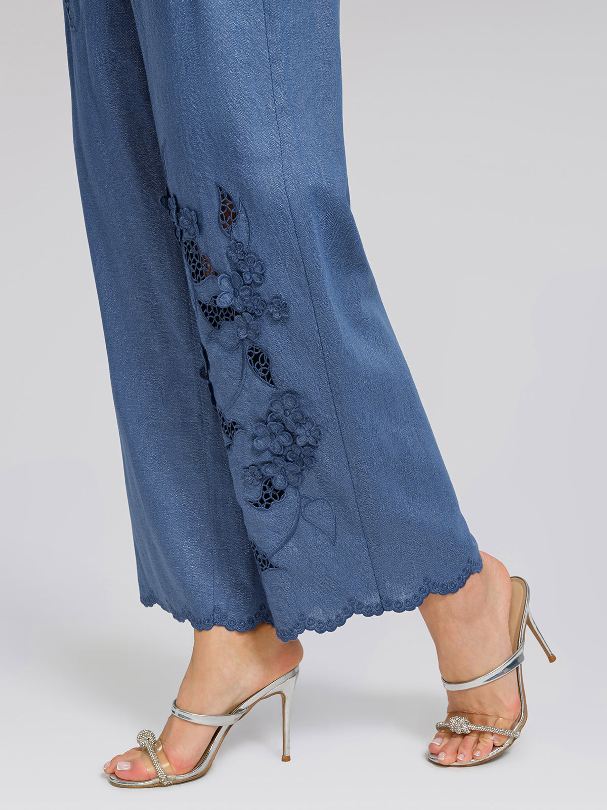 Art Cutout Floral Embroidered Linen Pants